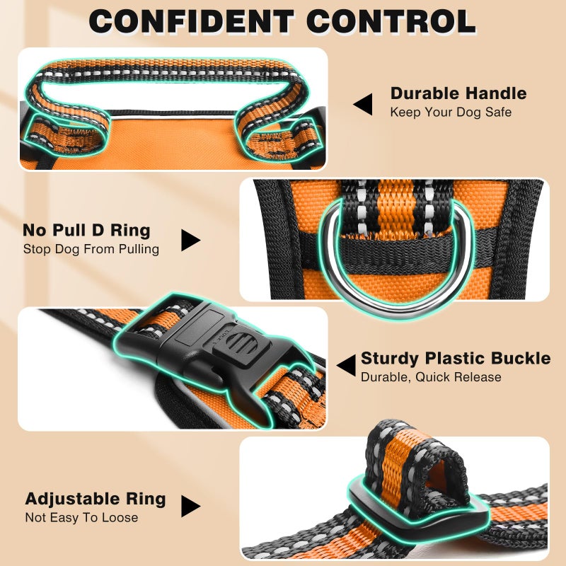 WINSEE Dog Harness No Pull, Pet Harnesses with Dog Collar, Adjustable Reflective Oxford Outdoor Vest, Front/Back Leash Clips for Small, Medium, Large, Extra Large Dogs, Easy Control Handle for Walking - Image 5